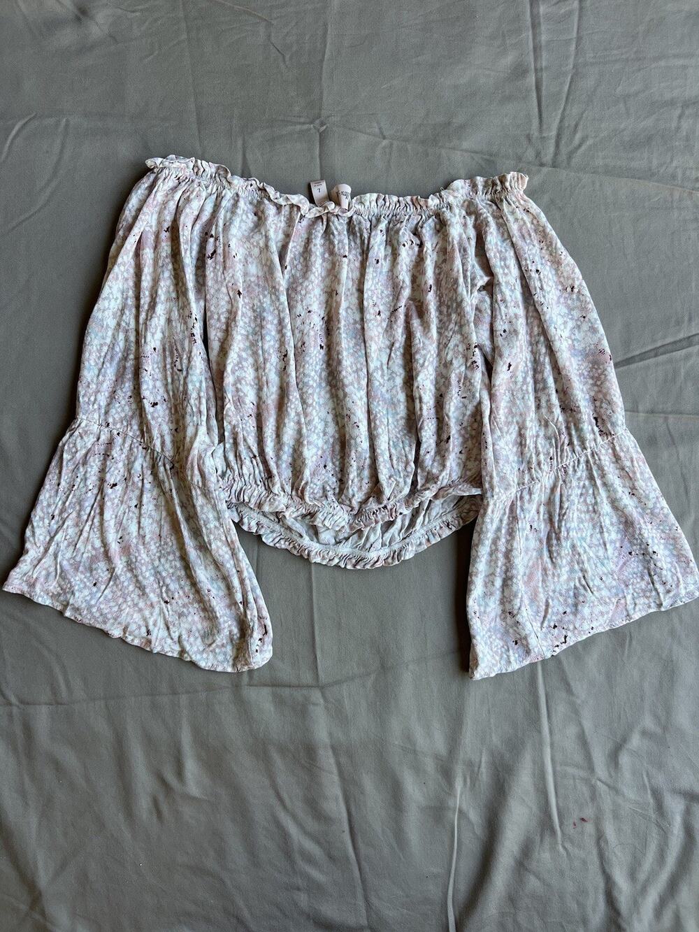 Willow & Root Large Floral Off Shoulder Blouse Bell Sleeve Boho Cottagecore